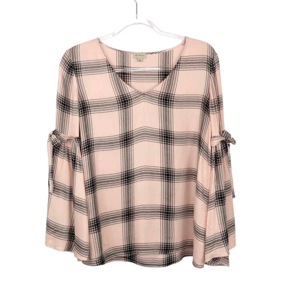 Daniel Cremieux Pink Plaid Bell Sleeve Blouse Twee Retro Preppy Casual XS